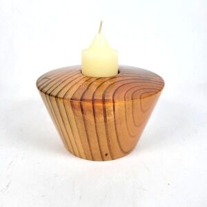 Handcrafted MCM Wooden Candle Holder Tapered Design & Votive Candle Included
